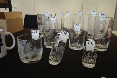 Hand-engraved drinking glasses_ Good prices, too_ They are made by Bastler´s Bastelstube